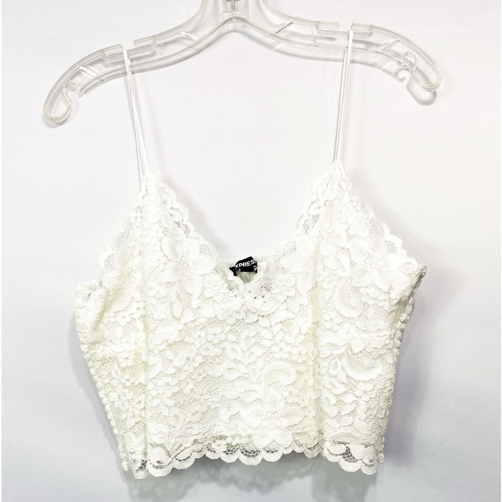 NWT-Express White Lace Crop top v neck L - Picture 5 of 5